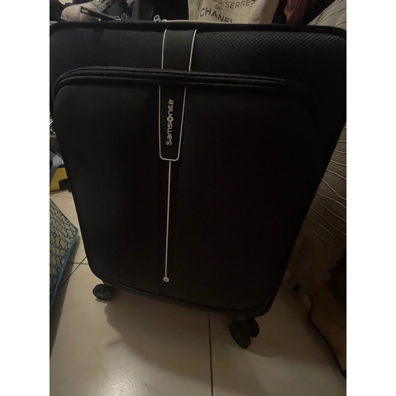 英國購回 新秀麗黑色登機行李箱20吋Samsonite 超輕量可擴充布面軟殼靜音飛機輪行李箱/布箱