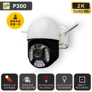 家視保 P300 2K畫質 戶外防水搖頭機 白光日夜全彩 人形偵測追蹤 自訂聲光嚇阻 超大聲 多鏡頭四分割 專業級監視器