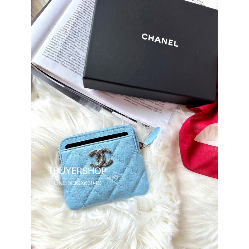 [TBUYERSHOP ] 台灣現貨🌟 Chanel cf 藍鑽 淡金 荔枝皮 豆腐錢包/卡包