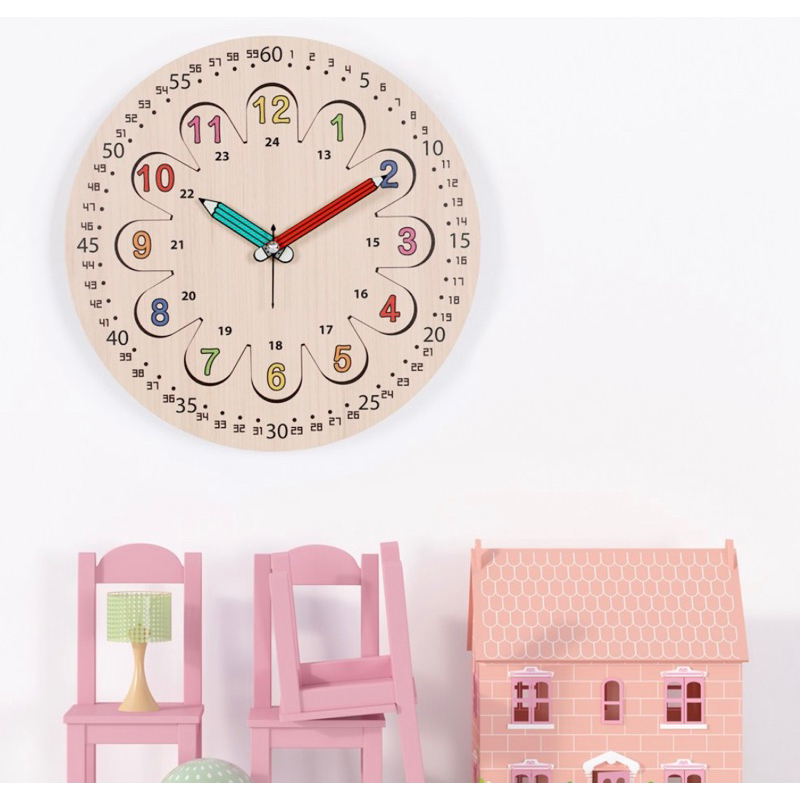 現貨 韓國 學習時鐘 時針 秒針 24時 無聲 靜音時鐘 掛鐘 學習 兒童 兒童房間 擺飾