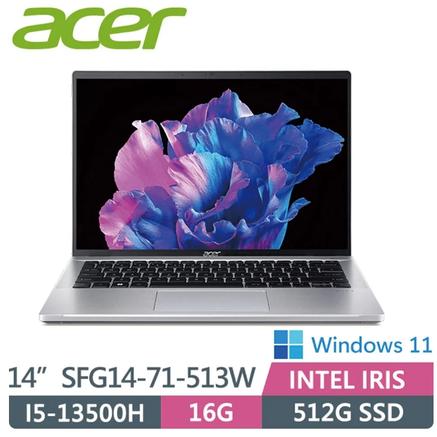 ACER Swift GO SFG14-71-513W 銀(i5-13500H/16G/512G PCIe/W11/2.