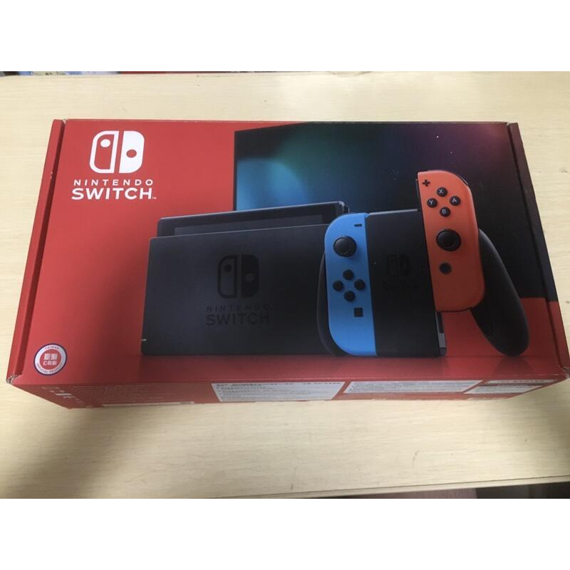 中古二手 SWITCH主機 電力加強版 電光紅藍色 無缺件 完整盒裝 已貼保護貼【歡樂交易屋】