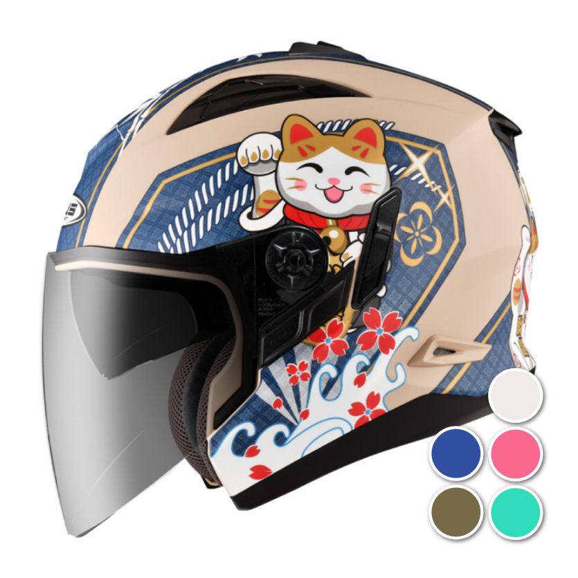 [安信騎士] ZEUS 瑞獅 ZS-613B AJ42 招財貓 彩繪 半罩 安全帽 雙鏡片 613 內墨鏡 輕量 貓咪