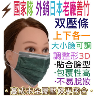 朴子現貨善竹上下雙壓條和極舒感隱藏型支架舒適耳帶雙壓條3D醫療口罩過濾 99.5%可調整適用小臉小顏比平面更立體U型曲線