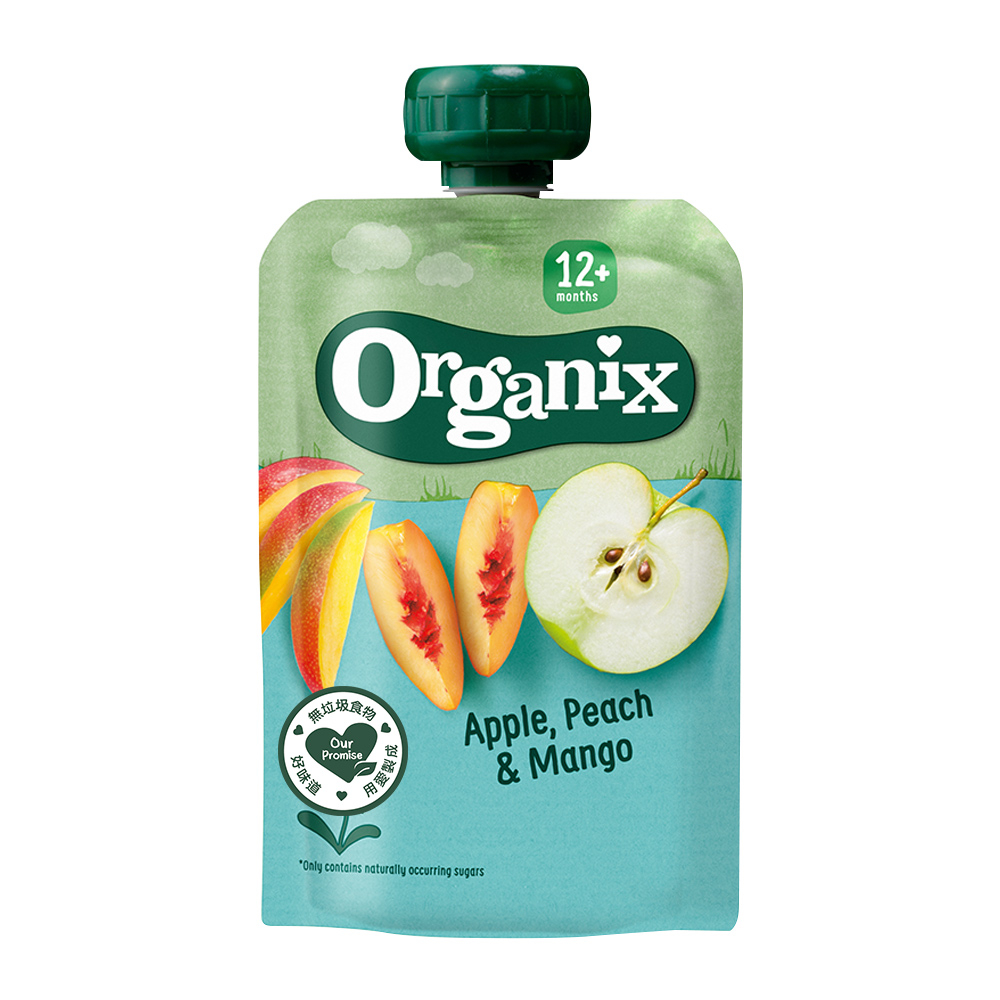 Organix 水果纖泥-蘋果蜜桃芒果12m+ 100g kewpie官方直營店