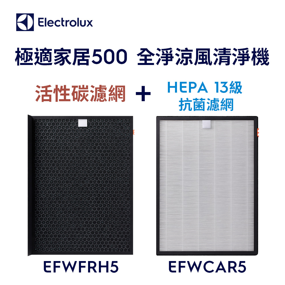 伊萊克斯 極適家居500全淨涼風清淨機 HEPA13級抗菌濾網*1+活性碳濾網*1(EFWFRH5+EFWCAR5)