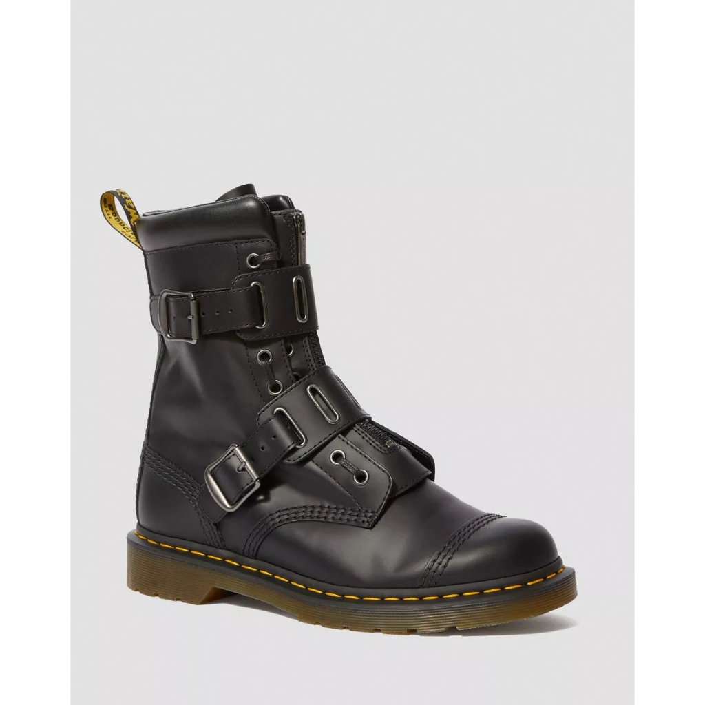 Dr. Martens 1490 Quynn Smooth Leather Buckle Lace Up Boots