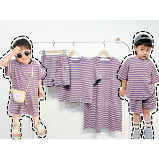 //ANN² KIDS現貨// 童裝實拍 韓國韓版童裝 兄妹裝 日系兒童紫條文套裝 兒童長洋裝 兒童套裝 男童女童