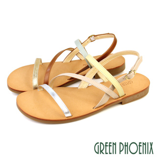 【GREEN PHOENIX】女 涼鞋 全真皮 平底 夏天 顯白 交錯線條 台灣製 U33-22116