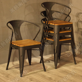 工業風椅子 實木椅 餐桌椅 咖啡奶茶店椅 工業風鐵藝實木餐椅小吃店商用靠背扶手餐廳休閑椅咖啡廳椅子