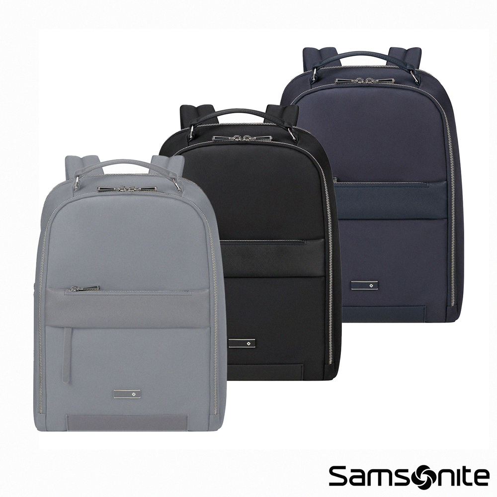 Samsonite新秀麗 筆電後背包/電腦包/女包/雙肩包14.1吋 ZALIA 3.0 女用環保商務_黑/藍/銀灰