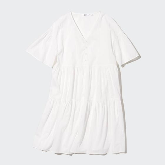 uniqlo 棉質短洋裝 白色 S