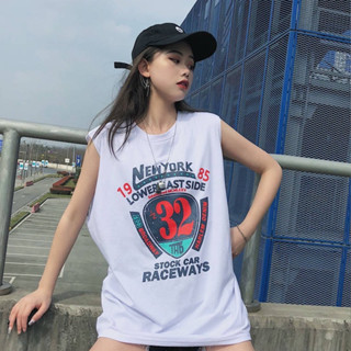 ZUCAS~韓版假兩件寬鬆無袖中長款圓領背心 運動t恤 上衣必備款 衣服 DW-1488