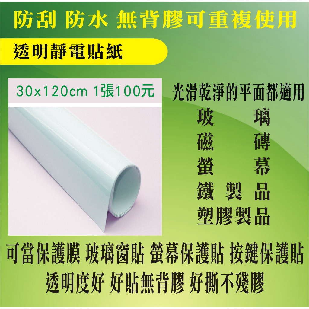 【現貨】30x120cmx1張 透明靜電貼紙 保護膜 螢幕保護貼 電梯按鍵保護膜