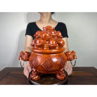 【66藝品】精選花梨木 黑檀木【聚寶盆】金元寶 旺財位 寶盆登堂 財庫滿盈 開運擺件 風水招財擺件 家居裝飾擺件 P69