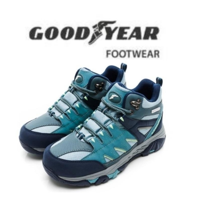 GOODYEAR 固特異 耐磨防滑 夜間反光 登山健行鞋/女 靜態防水耐磨高筒 灰藍(GAWO22516)