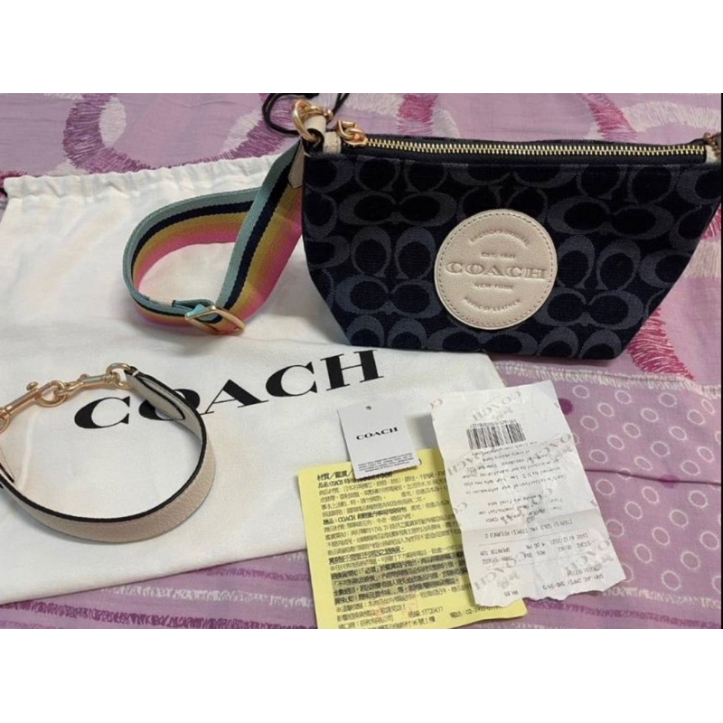 全新 真品 coach c2825 香布蕾 丹寧布 肩背包 側背包 寬背帶 二用包包