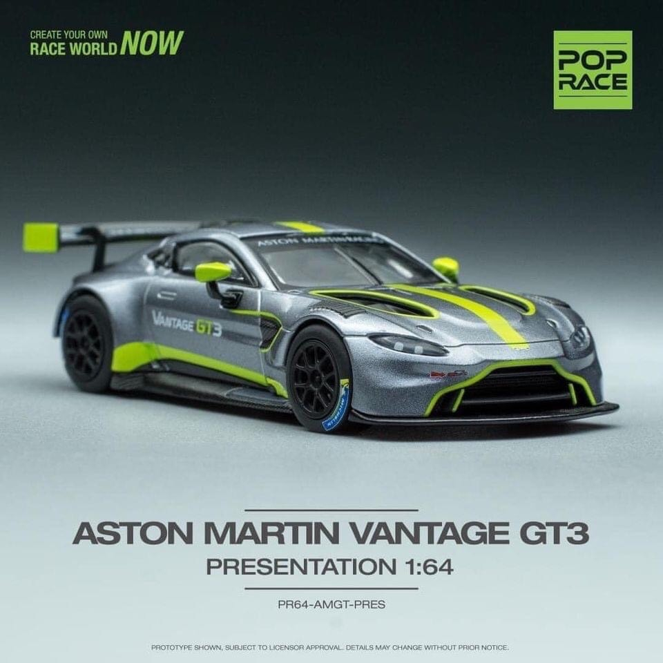 POP RACE 1/64 Aston Martin Vantage GT3 灰 綠 PRESENTATION