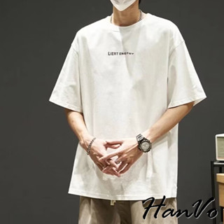 【HanVo】男款英文字母休閒純棉上衣 吸濕排汗 親膚透氣潮流上衣 韓版夏季T恤 男生衣著 B01-1021