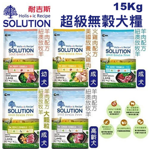 SOLUTION 耐吉斯 超級無穀犬糧 15kg【免運】 幼犬 成犬  高齡犬 狗飼料『WANG』