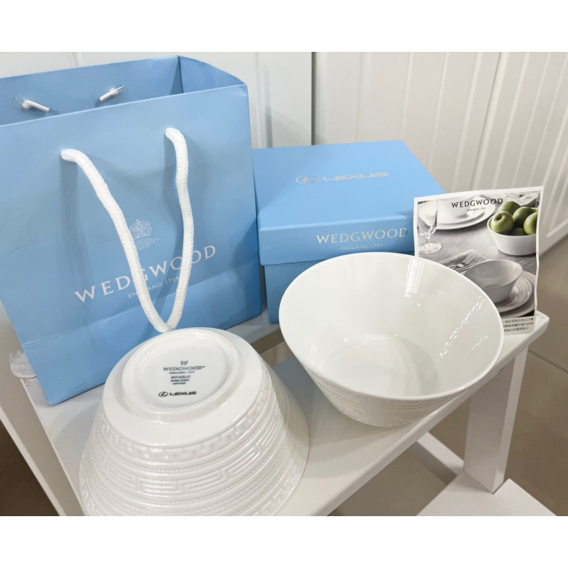 WEDGWOOD xLexus 純白深刻系列 精品白色浮雕 骨瓷碗 15cm 2入組 附 禮盒禮袋