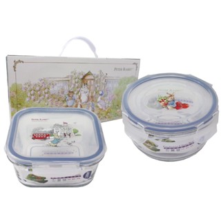 全新現貨/ 比得兔Peter Rabbit 彼得兔 2入密扣式玻璃禮盒組(1圓1方) 玻璃餐盒 保鮮盒 便當盒 玻璃盒