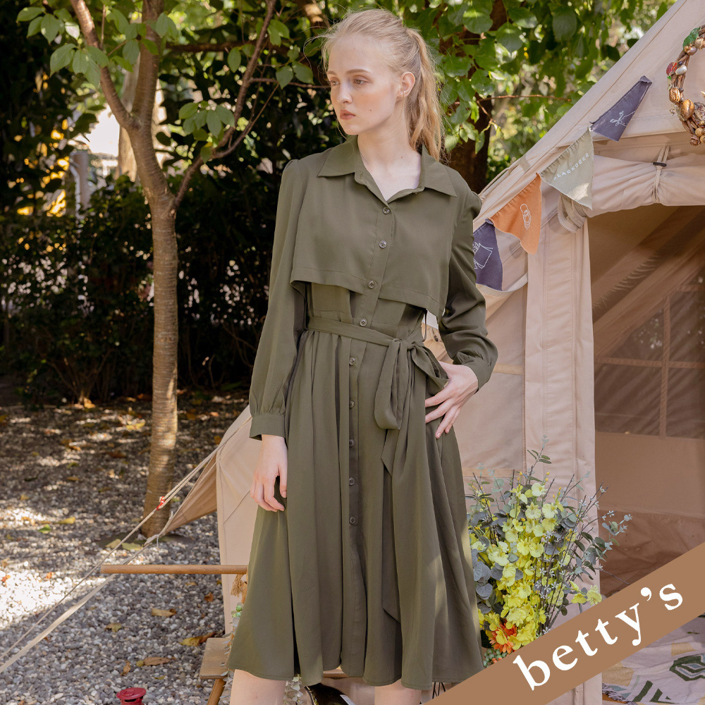 betty’s貝蒂思(25)風衣式壓褶腰帶翻領洋裝(綠色)