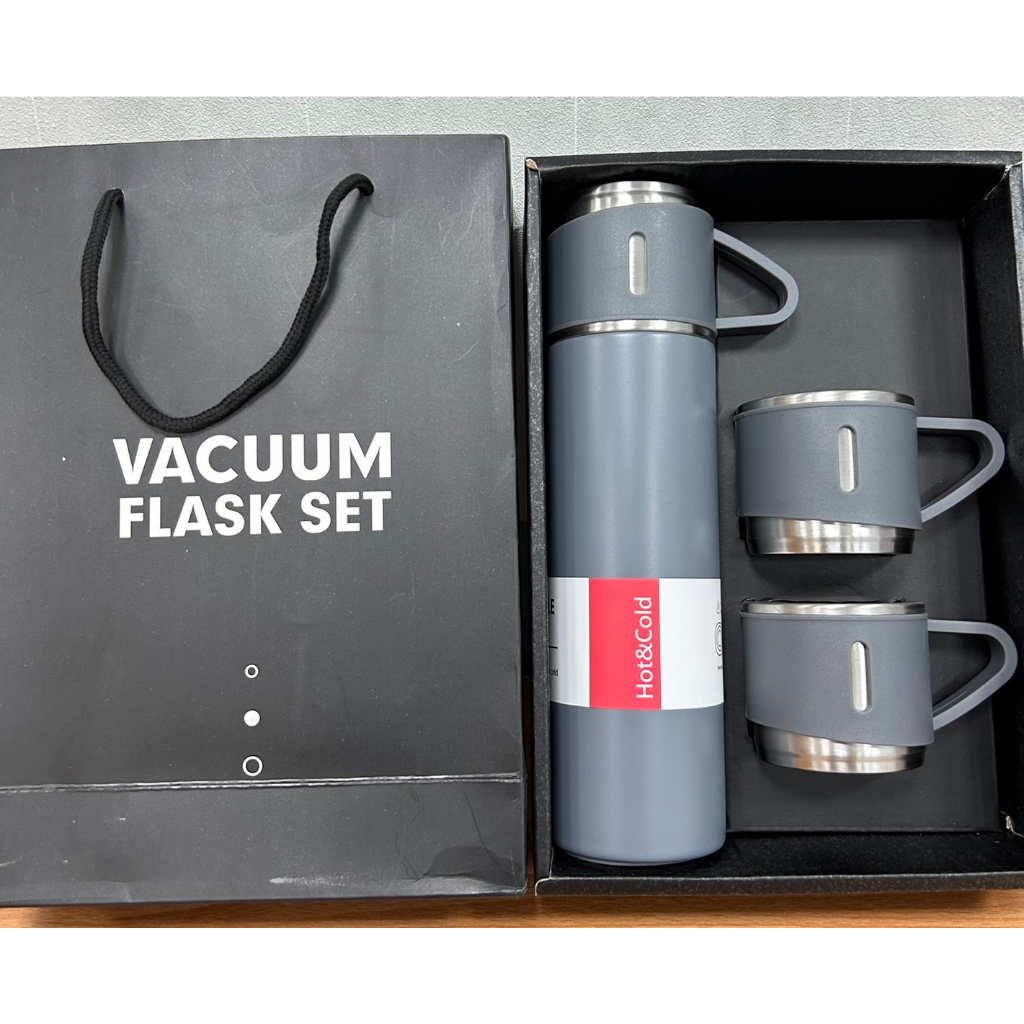 【全新現貨】VACUUM FLASK SET 保溫瓶+杯禮盒組 內-304不鏽鋼 灰色