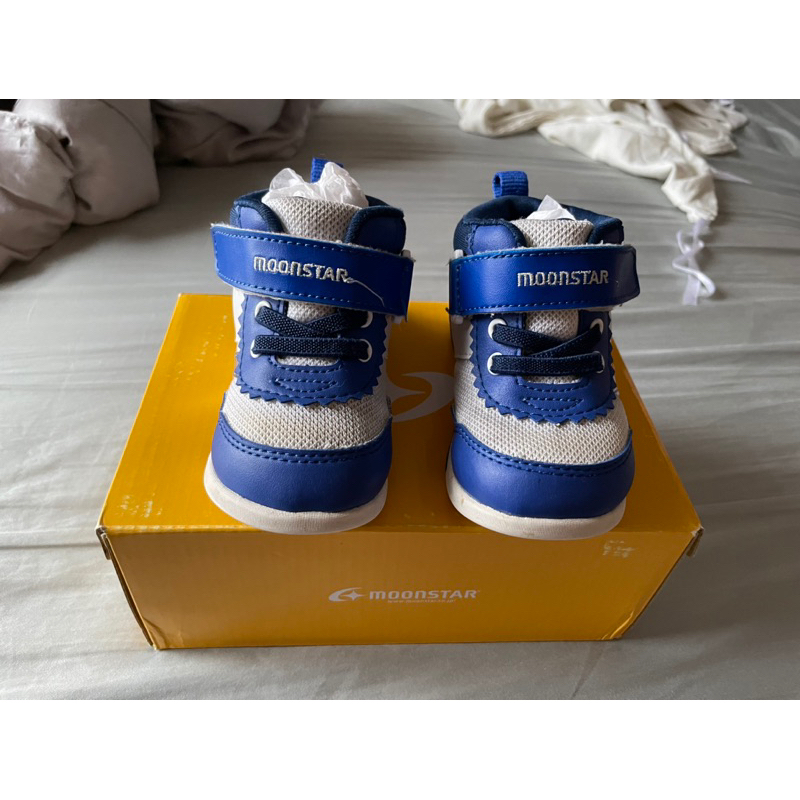 二手日本月星MOONSTAR寶寶鞋機能童鞋CR HI藍白色13.5