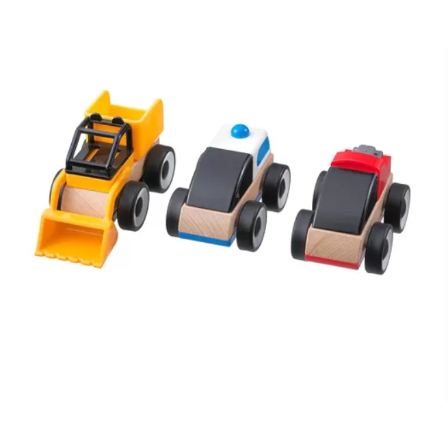 IKEA LILLABO 玩具車 3件裝 兒童玩具車 組合推土機 吊車 救護車 警車 挖土機(二手/8成新)