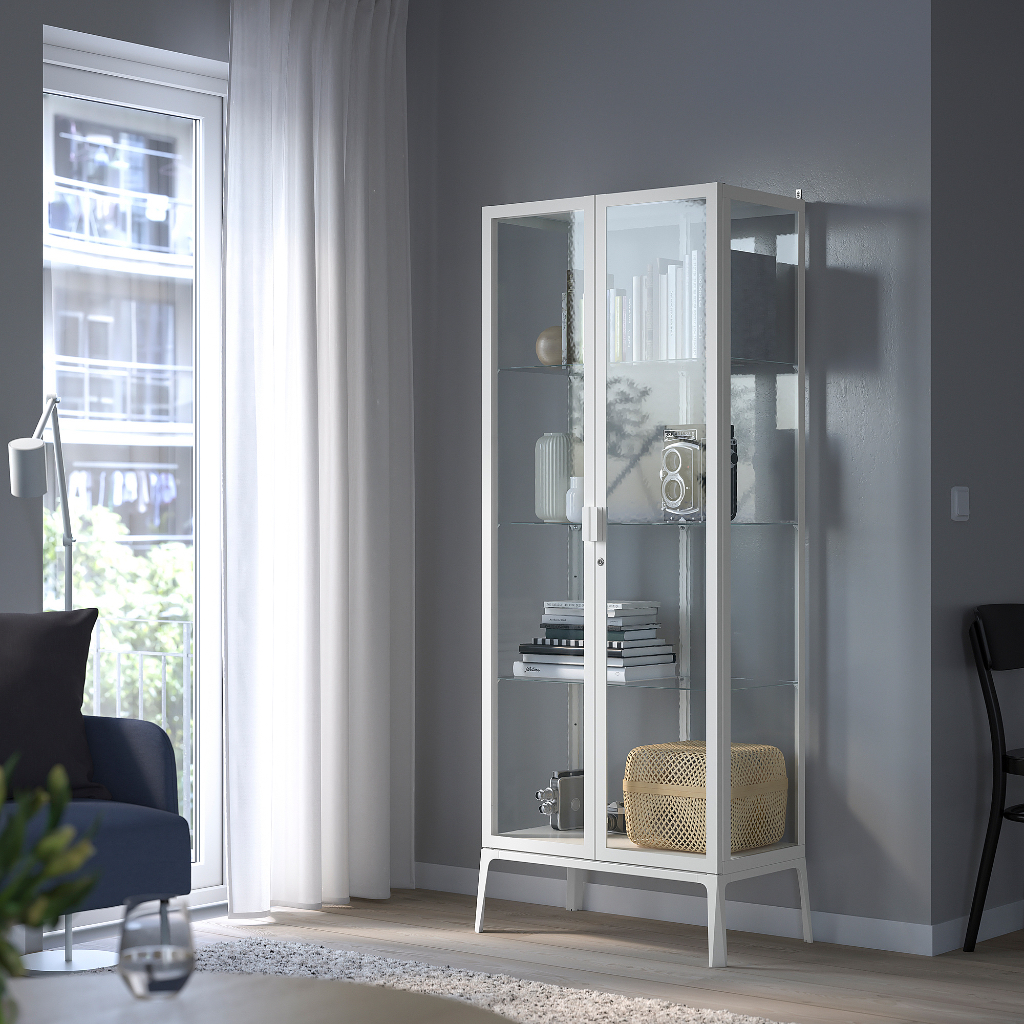 北歐工業LOFT風格經典IKEA宜家MILSBO玻璃門櫃儲物櫃收納櫃玻璃櫃櫥櫃邊櫃展示櫃/白色/二手八成新/特$5980