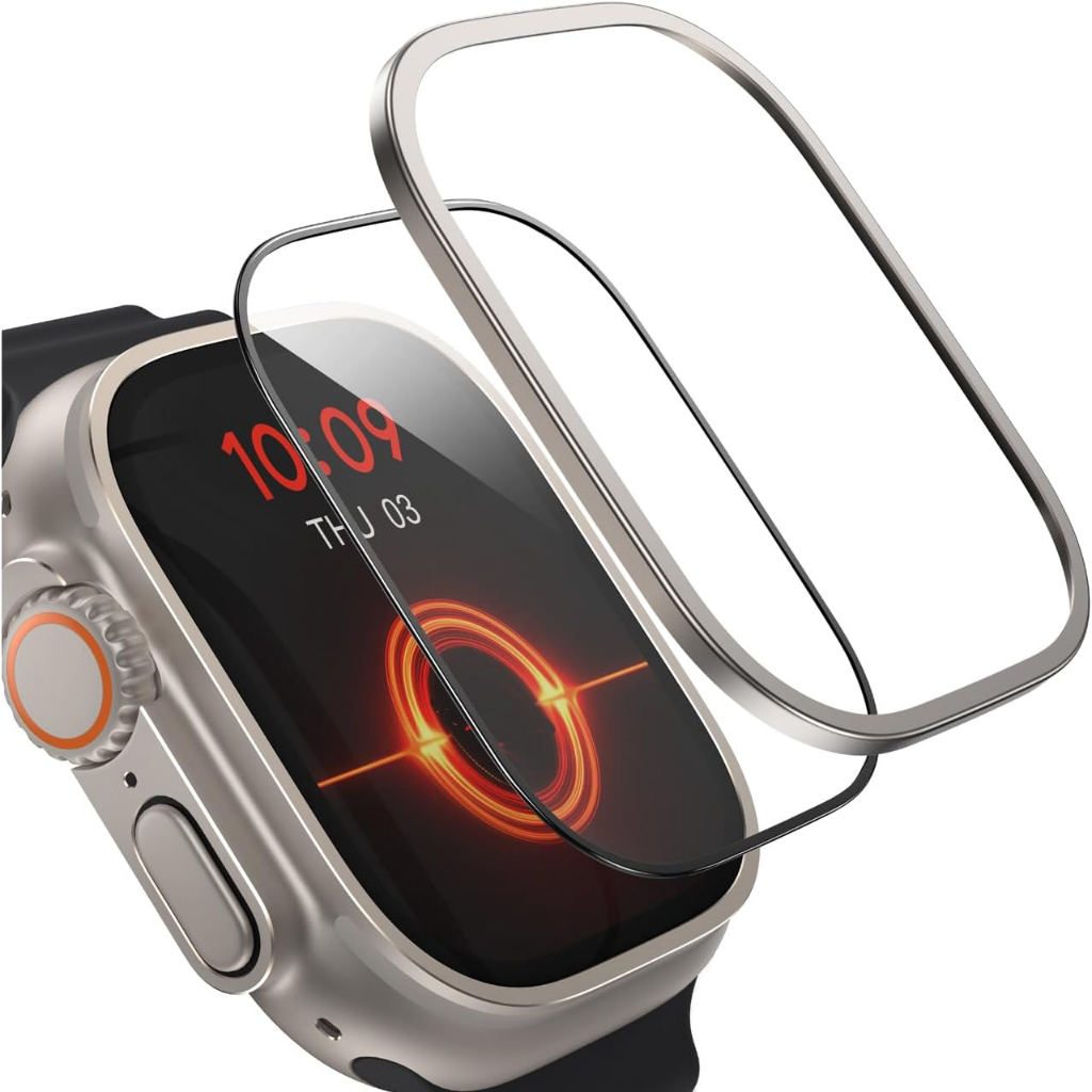 Apple Watch Ultra 1/2/3系列 鈦合金 邊框 49mm 鋼化玻璃 防窺  保護貼 鈦金屬 蘋果手錶