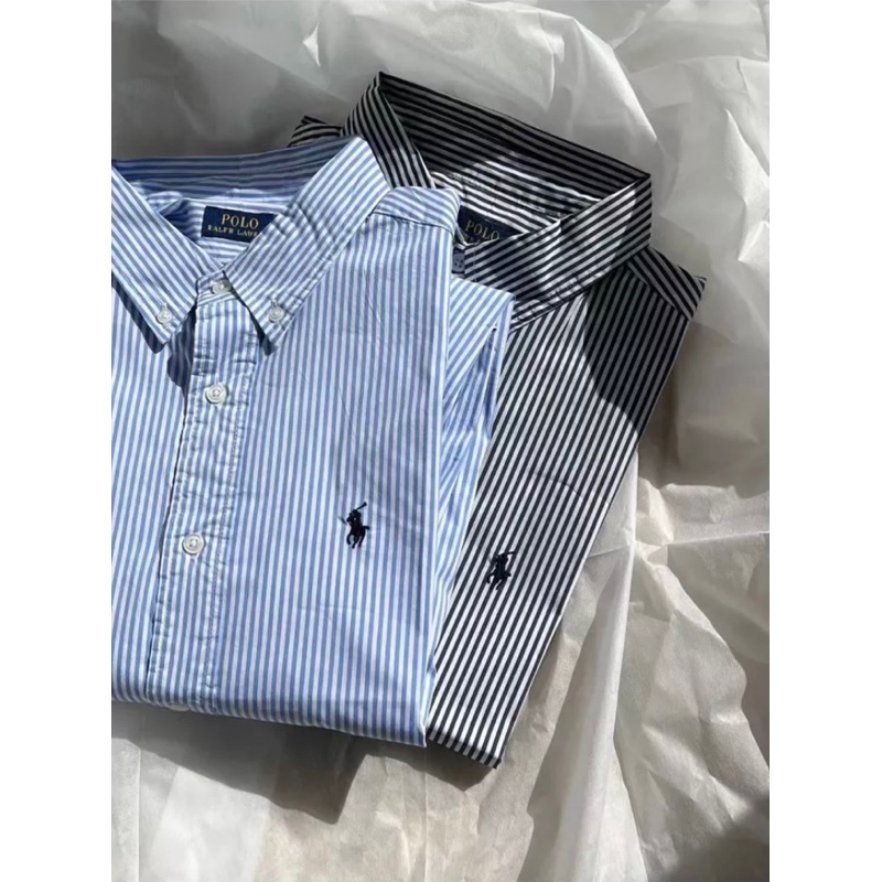 Polo Ralph Lauren小馬刺繡logo藍白條紋長袖襯衫