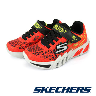 【SKECHERS】 男童 燈鞋系列 FLEX-GLOW ELITE - 400137L - 紅黑 RDBK(3號)