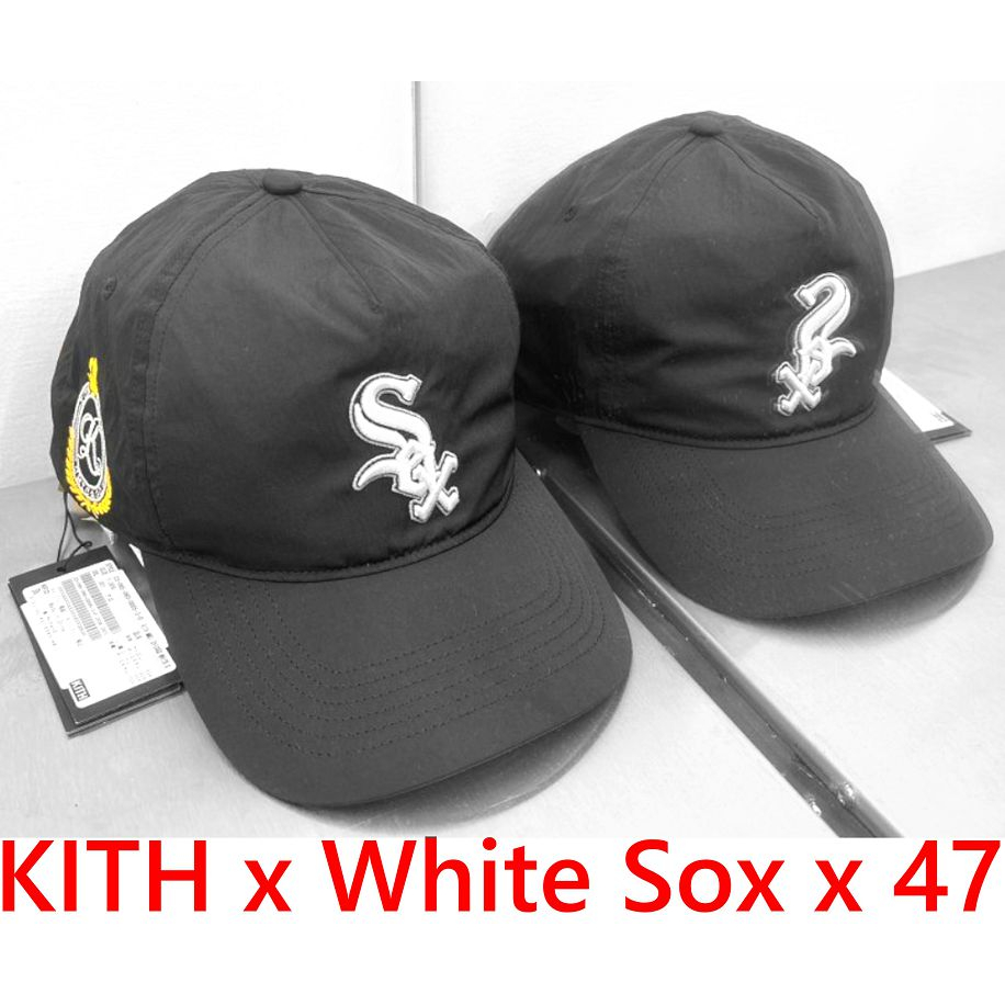 BLACK全新KITH x Chicago White Sox x 47Brand刺繡白襪隊LOGO尼龍棒球帽/老帽