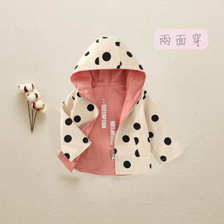 台灣現貨-粉色雙面圓點風衣 雙面穿 兒童外套 兒童兩面穿外套