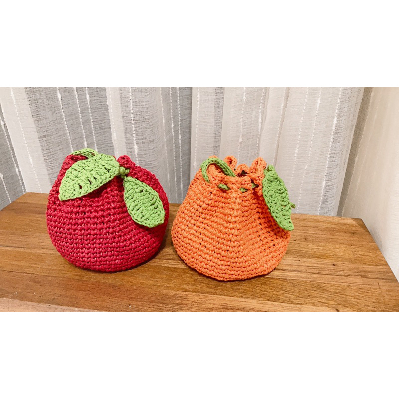 編織橘子包 手工編織 handmade 水果小包
