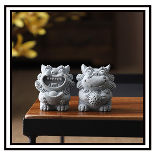 【現貨】青石小擺件(一對) 微景觀 風獅爺 元寶 繡球 辨公桌裝飾 酒櫃裝飾 玄關裝飾 桌面擺件 招財石獅子 喬遷禮