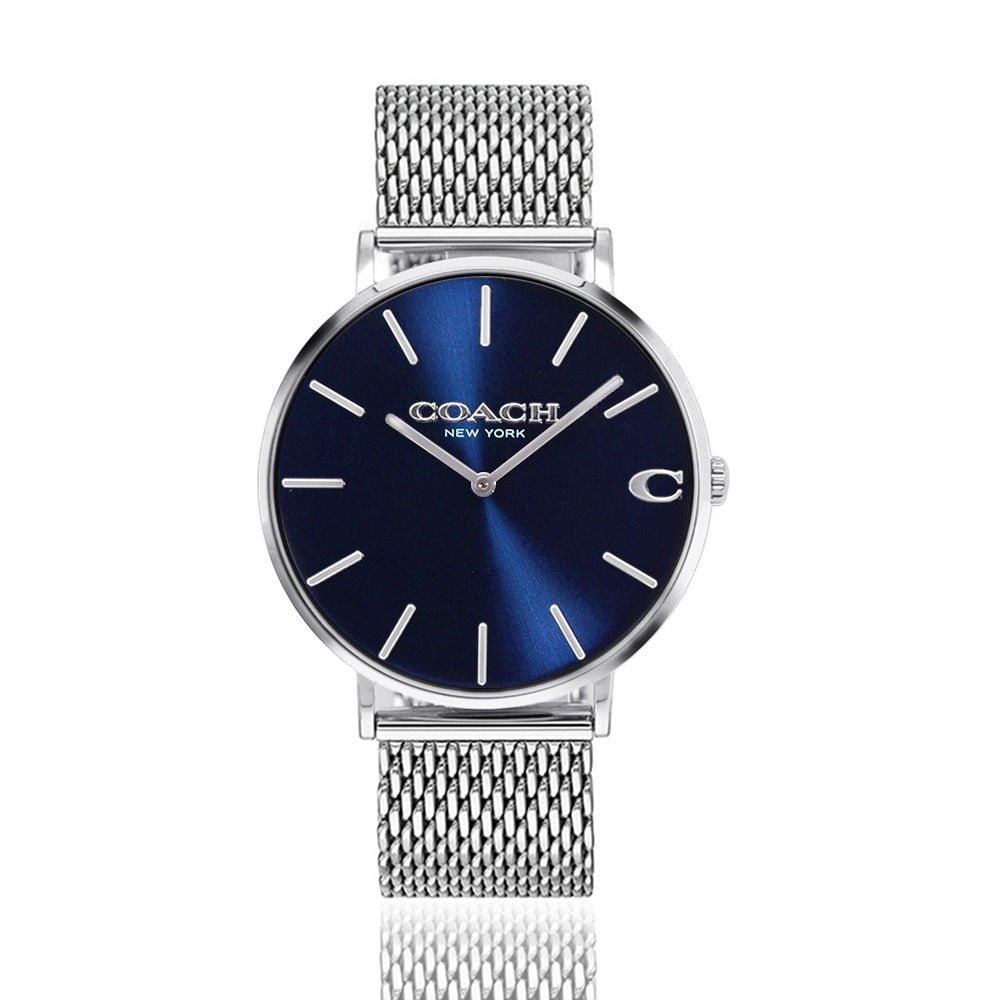 COACH | 經典大錶面C字LOGO米蘭帶手錶 - 白鋼深藍 14602437