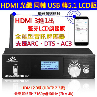 (臺灣現貨) 含稅開發票 擴大機救星 真4K HDMI 2.0版 光纖 同軸 轉5.1聲道 解碼器 DTS AC3 AA