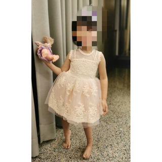 （二手洋裝）粉藕色 蕾絲珍珠 公主風洋裝 適合95-105公分