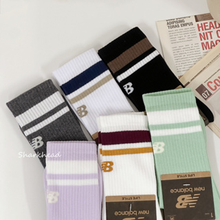 【Sharkhead】現貨 New Balance Socks 長襪 條紋 灰 淺紫 果綠 黑 奶油 深藍 白 中筒襪