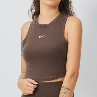 Nike NSW ESSNTL RIB CRP TANK 女 咖啡色 削肩 短版 LOGO 背心 FB8280-237