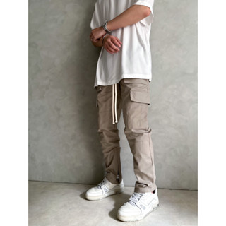 [NiL] SKPN 多口袋 長抽繩 竹節紋 拉鍊工作長褲 VIBE Cotton-Canvas Cargo Pants