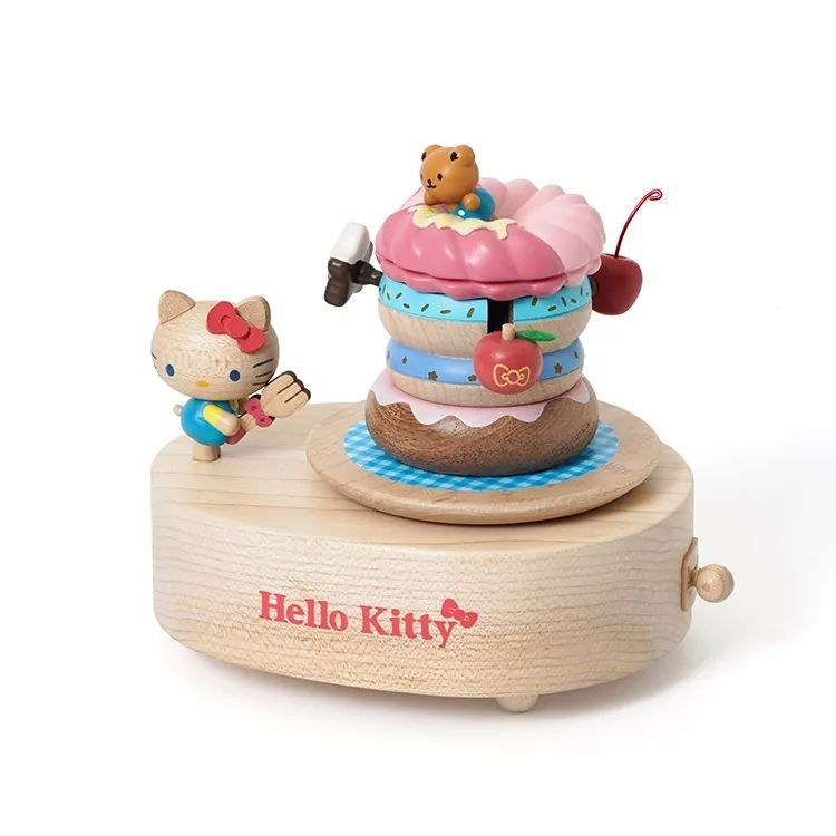 ♥小玫瑰日本精品♥ Hello kitty 上下動音樂盒 原木造型音樂鈴 居家裝飾 擺飾 甜甜圈造型 ~ 3