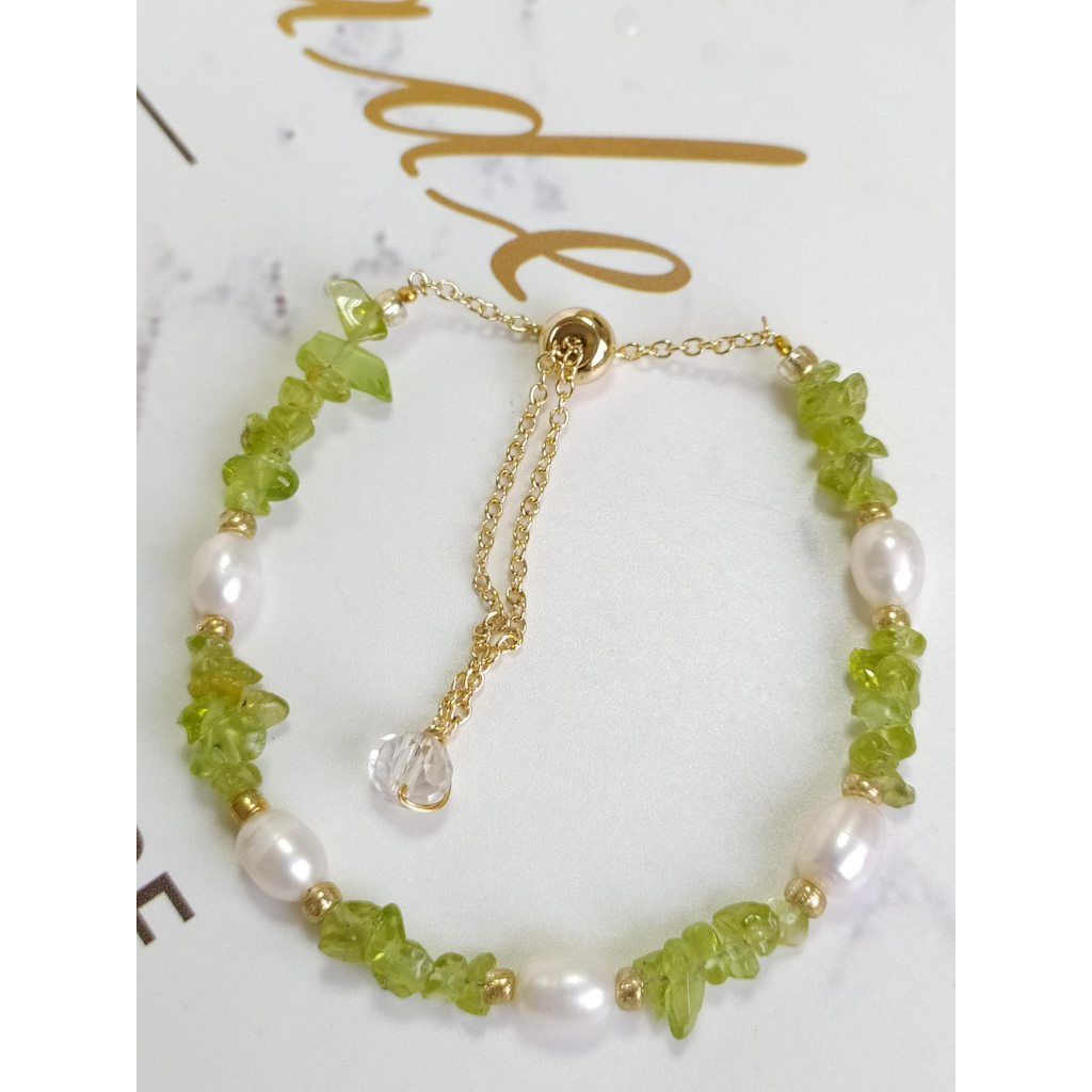 💚 葡萄石 天然珍珠 設計款 隨形 天然 14k包金 原創 手串 手珠 手鍊 手鏈 水晶