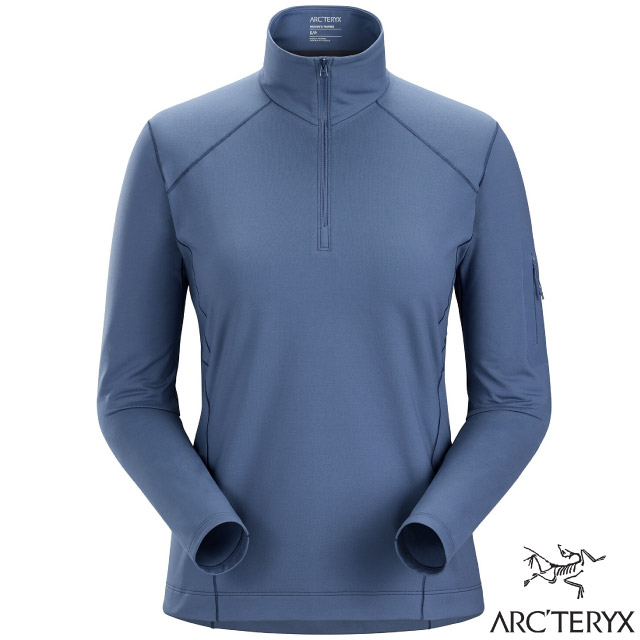 【ARCTERYX 始祖鳥】女 彈性透氣登山健行保暖排汗衣 Rho LT Zip Neck/中層衣_月光藍_6295