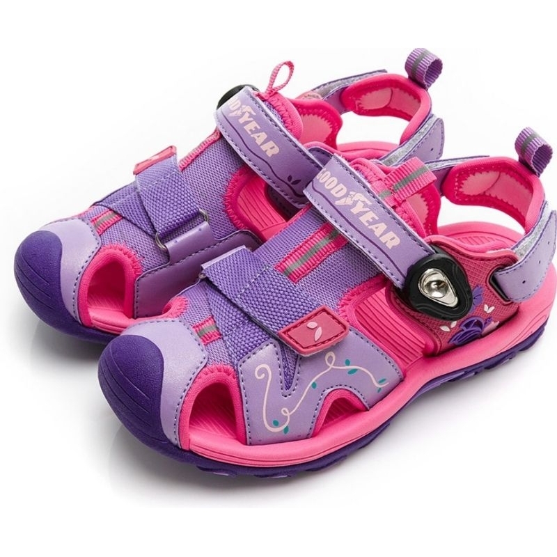 GOODYEAR 固特異涼護趾磁扣涼鞋童鞋緩震反光粉紫(GAKS28913)（199）