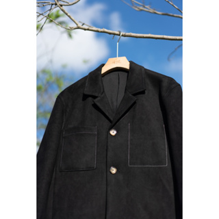 男生二手衣服 韓系黑色麂皮寬鬆休閒西裝外套
