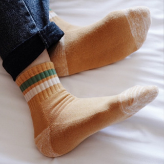 台灣製 美式復古雙色條紋 襪子 毛巾襪 除臭 氣墊 運動休閒 [day tripper]
